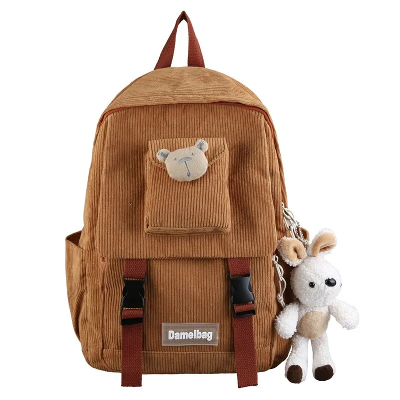 Christmas Gift Women Corduroy Backpack Khaki SchoolBag Cute Teenage Girls Harajuku Female Bag Student Kawaii Lady Book Pack New Fashion Mochila