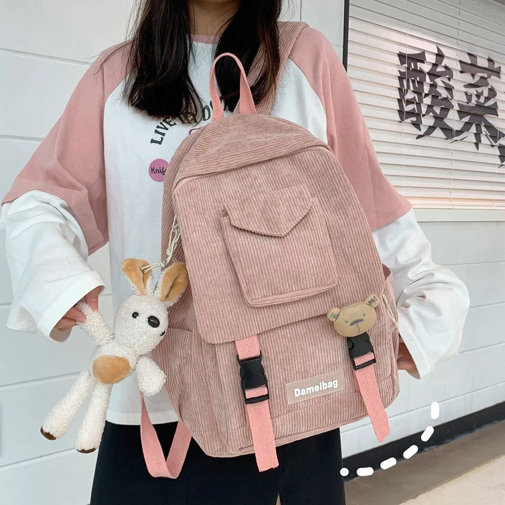 Christmas Gift Women Corduroy Backpack Khaki SchoolBag Cute Teenage Girls Harajuku Female Bag Student Kawaii Lady Book Pack New Fashion Mochila