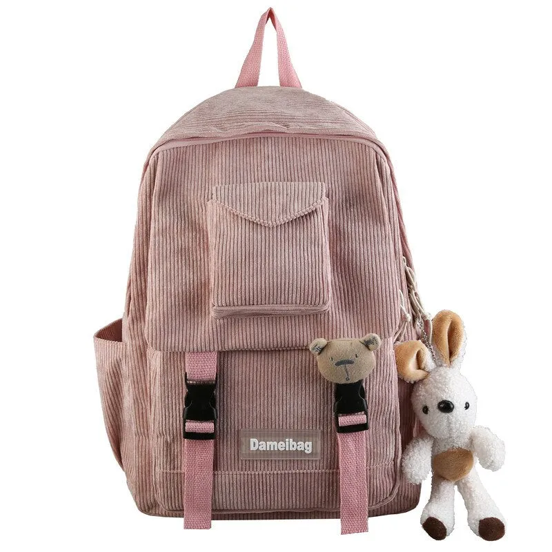 Christmas Gift Women Corduroy Backpack Khaki SchoolBag Cute Teenage Girls Harajuku Female Bag Student Kawaii Lady Book Pack New Fashion Mochila
