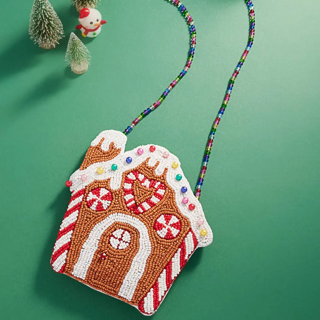 Christmas House Beaded Crossbody Bags