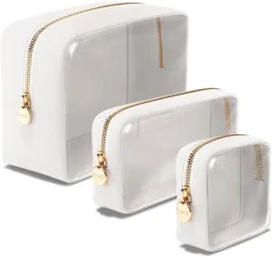 Clear Cosmetic Bags Set of 3, Mini Small Large Makeup Bags For Women Clear Pouch Cosmetics Cases Zipper Cute Pouches Make Up Travel Toiletry Essentials Preppy Purse Organizer Makeup Cases, White