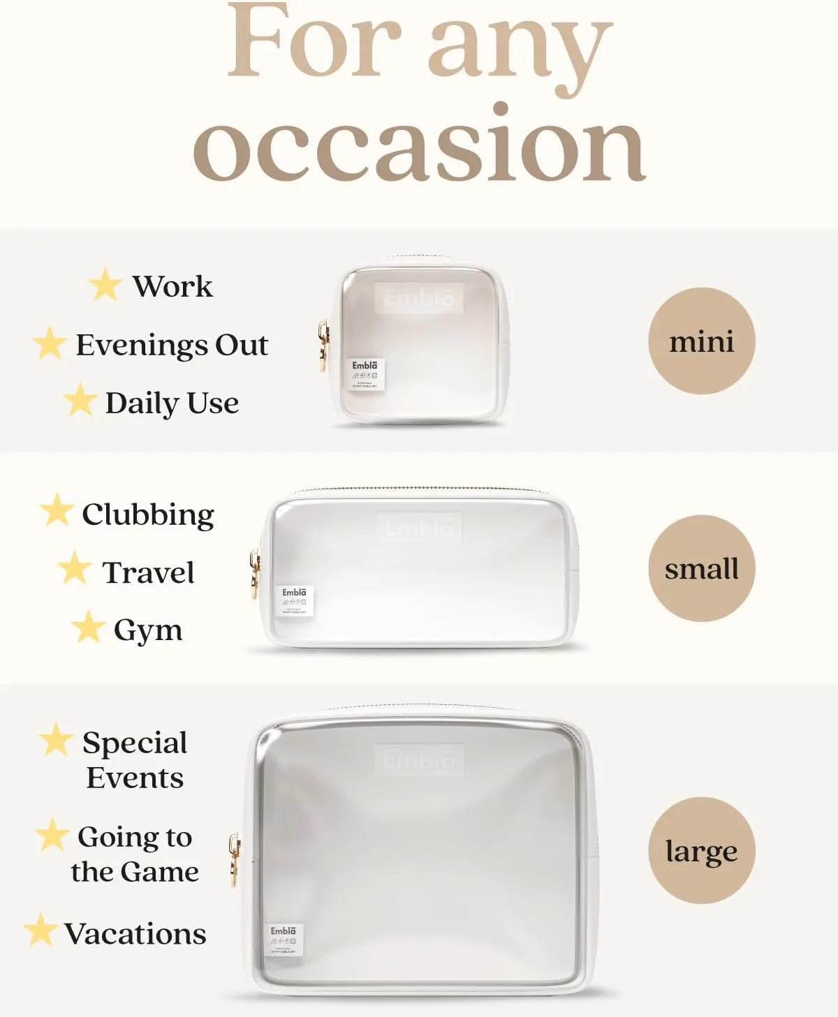 Clear Cosmetic Bags Set of 3, Mini Small Large Makeup Bags For Women Clear Pouch Cosmetics Cases Zipper Cute Pouches Make Up Travel Toiletry Essentials Preppy Purse Organizer Makeup Cases, White