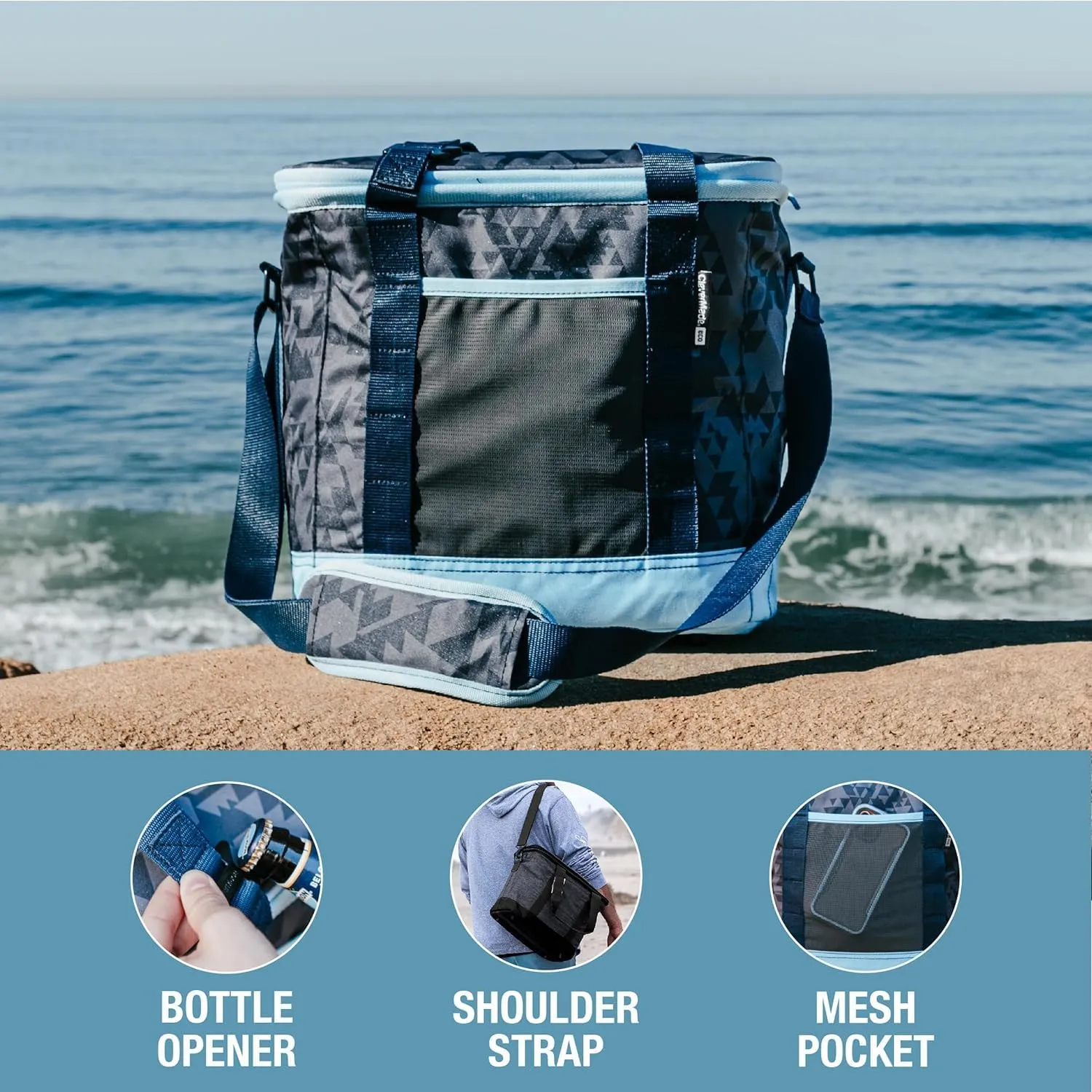 CleverMade Collapsible Cooler Bag, Beach & Travel Car Cooler, Folding Soft Cooler, Shoulder Strap, Bottle Opener, Great Car Coolers for Travel, Cleans Easy, Leak Proof Cooler Bag