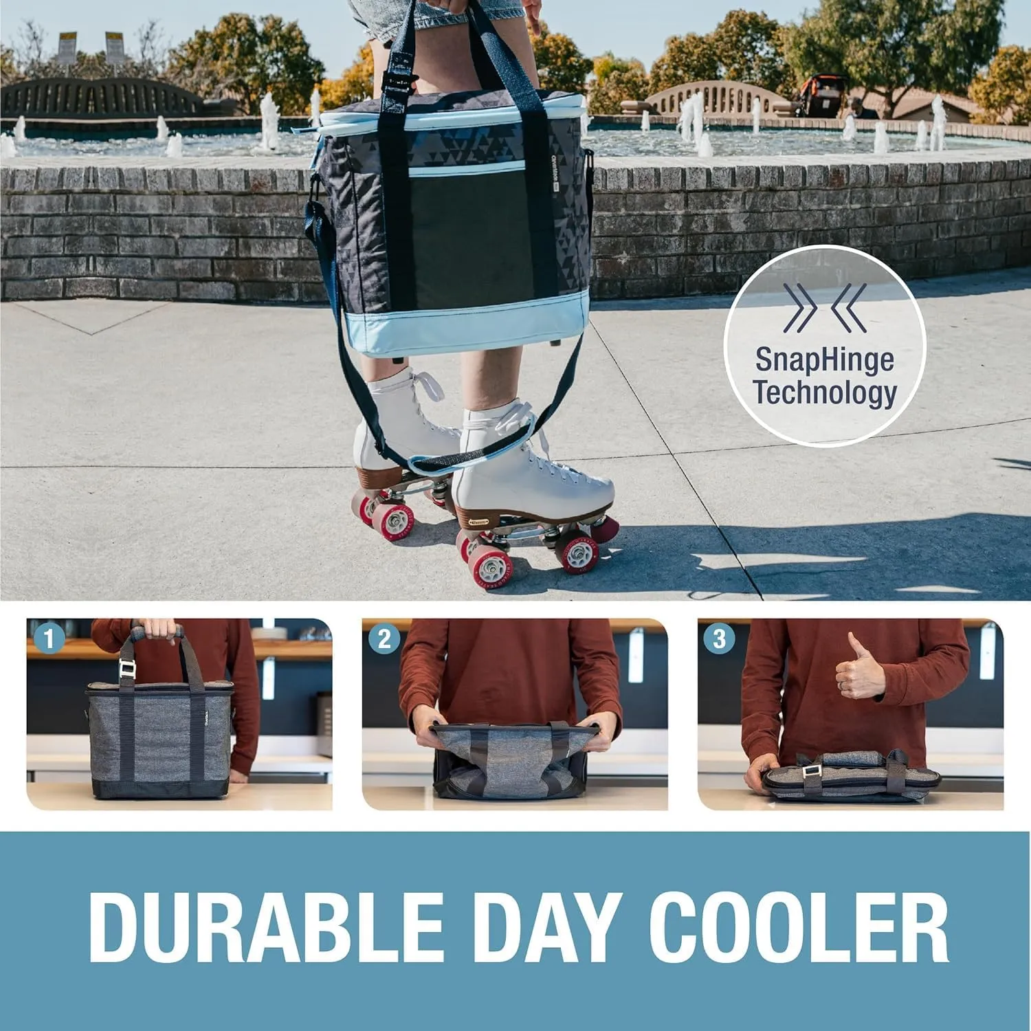 CleverMade Collapsible Cooler Bag, Beach & Travel Car Cooler, Folding Soft Cooler, Shoulder Strap, Bottle Opener, Great Car Coolers for Travel, Cleans Easy, Leak Proof Cooler Bag