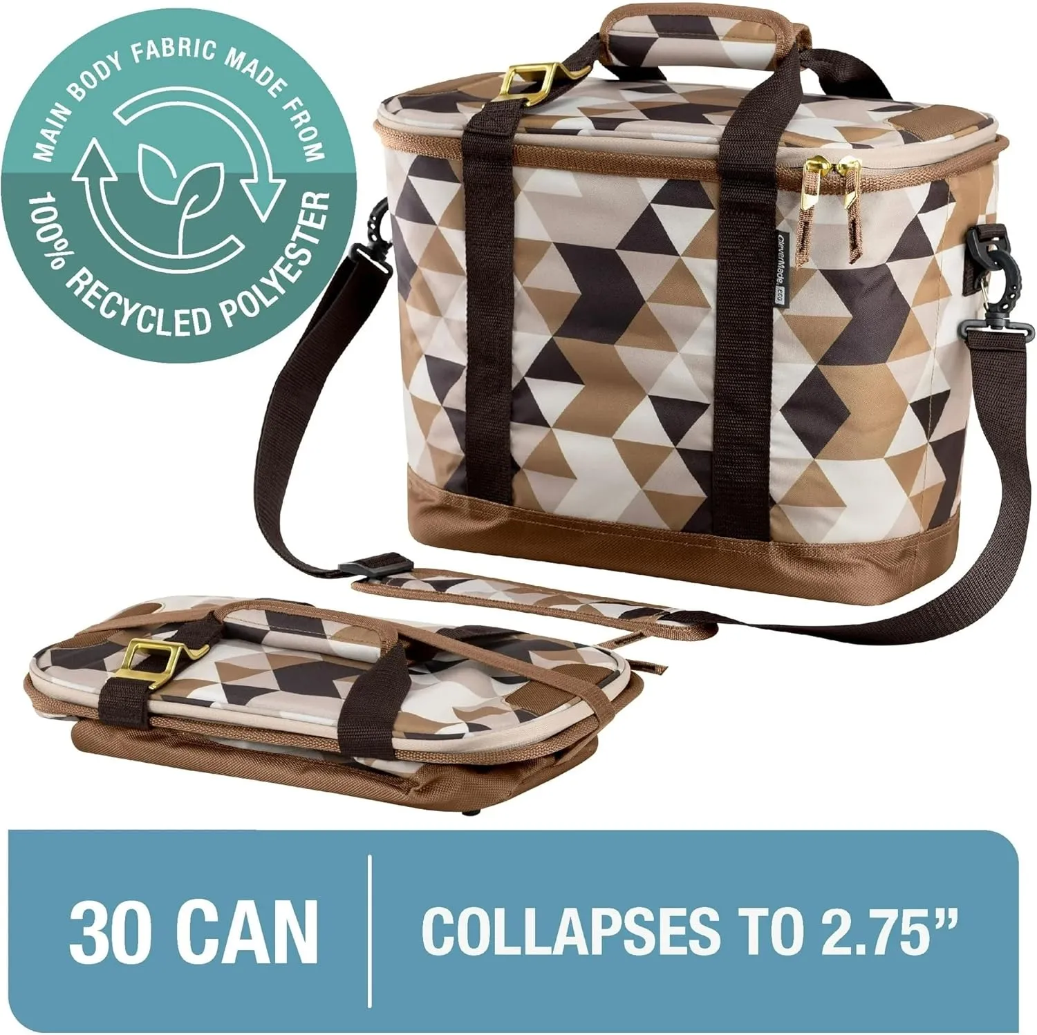 CleverMade Collapsible Cooler Bag, Beach & Travel Car Cooler, Folding Soft Cooler, Shoulder Strap, Bottle Opener, Great Car Coolers for Travel, Cleans Easy, Leak Proof Cooler Bag