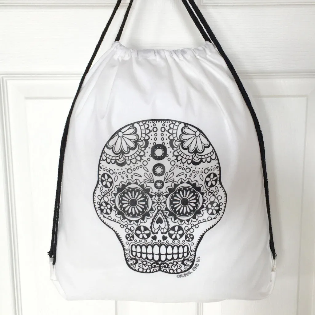 Colour Me In Skull Drawstring Bag