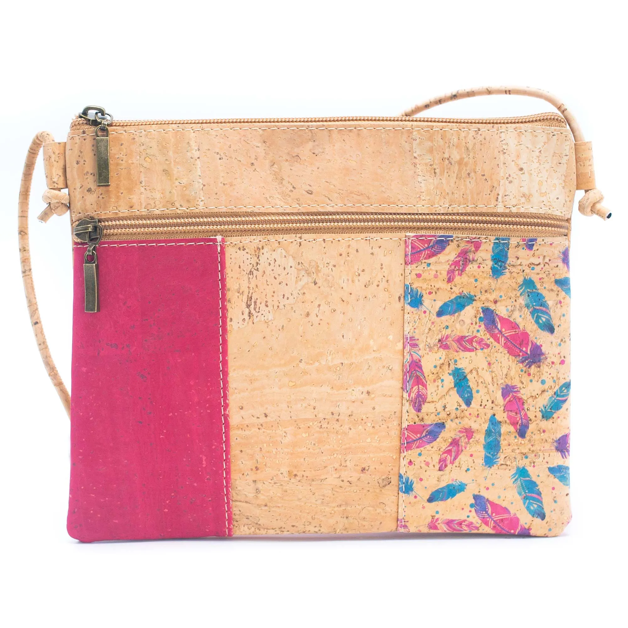 Cork Pattern stitching ladies cork zipper crossbody bag BAGP-210