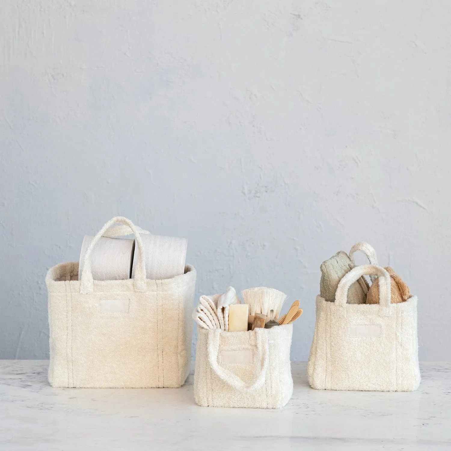 Creative Co-op Cotton Terry Tote Bags with Handles