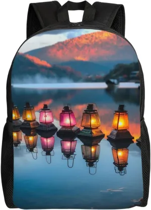 Cute Backpack Waterproof Lightweight Casual Daypack Lanterns Mountain Lake Travel Laptop Bag For Women Men