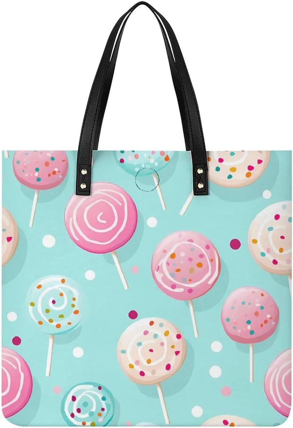 Delicious Lollipops Leather Tote Bags Casual Shoulder Handbag Purses Portable Shopping Bag for Men Women