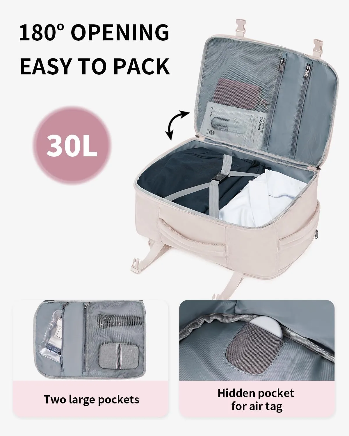 ECOHUB Travel Backpack for Women, 18x14x8 Spirit Airlines Personal Item Bag with Clear Toiletry Bag, Laptop Carry on Backpack with USB Port, Airline Approved Under Seat 14 Pockets 30L, Beign