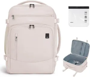 ECOHUB Travel Backpack for Women, 18x14x8 Spirit Airlines Personal Item Bag with Clear Toiletry Bag, Laptop Carry on Backpack with USB Port, Airline Approved Under Seat 14 Pockets 30L, Beign