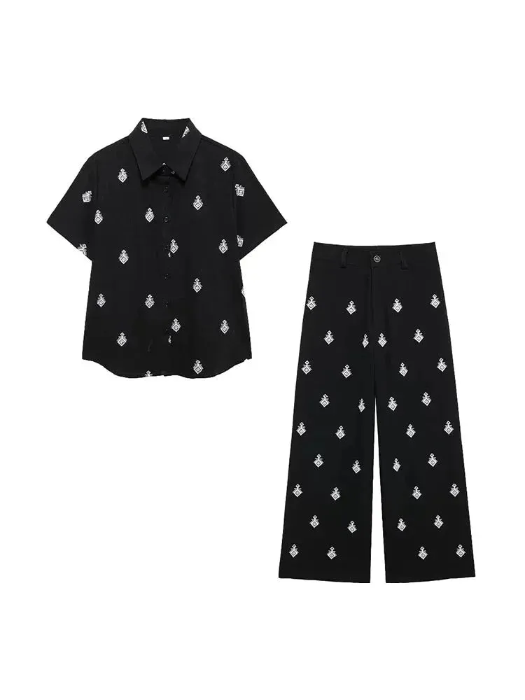 Embroidered Loungewear Artistic Pants and Shirt