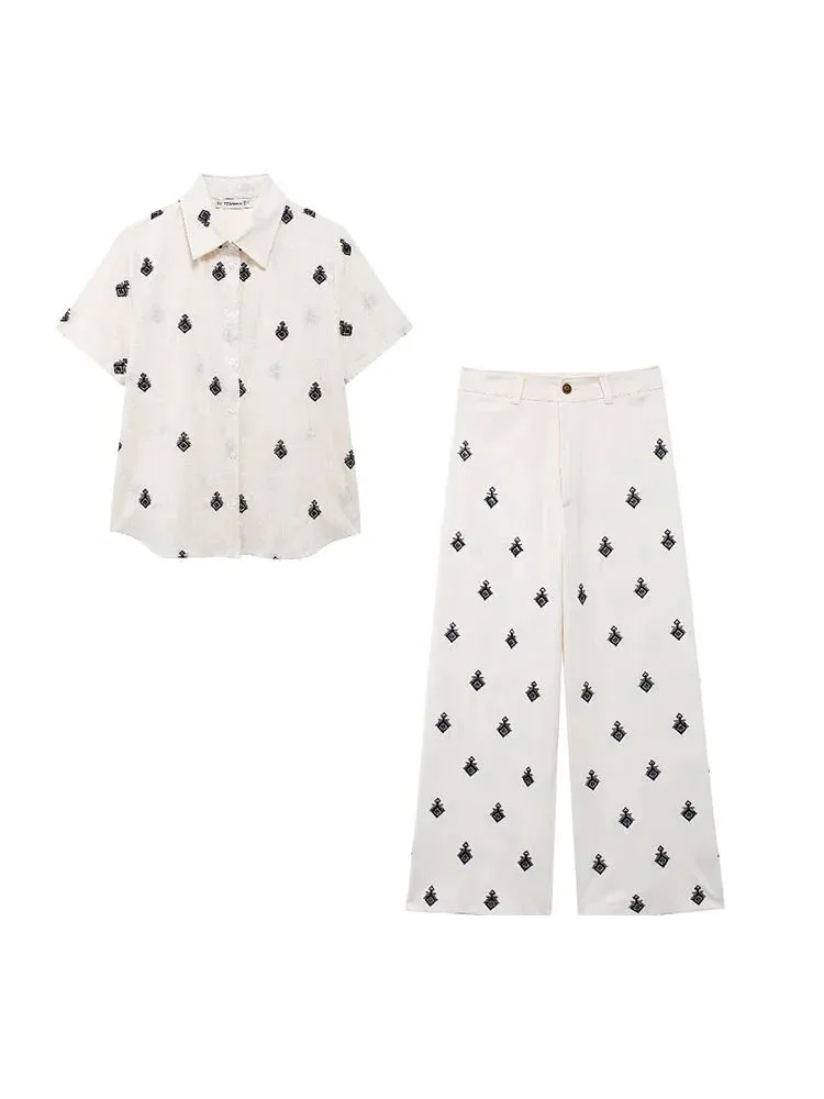 Embroidered Loungewear Artistic Pants and Shirt