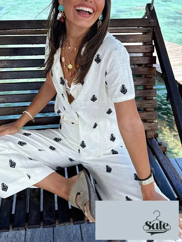 Embroidered Loungewear Artistic Pants and Shirt