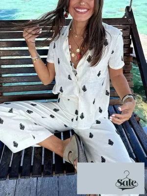 Embroidered Loungewear Artistic Pants and Shirt