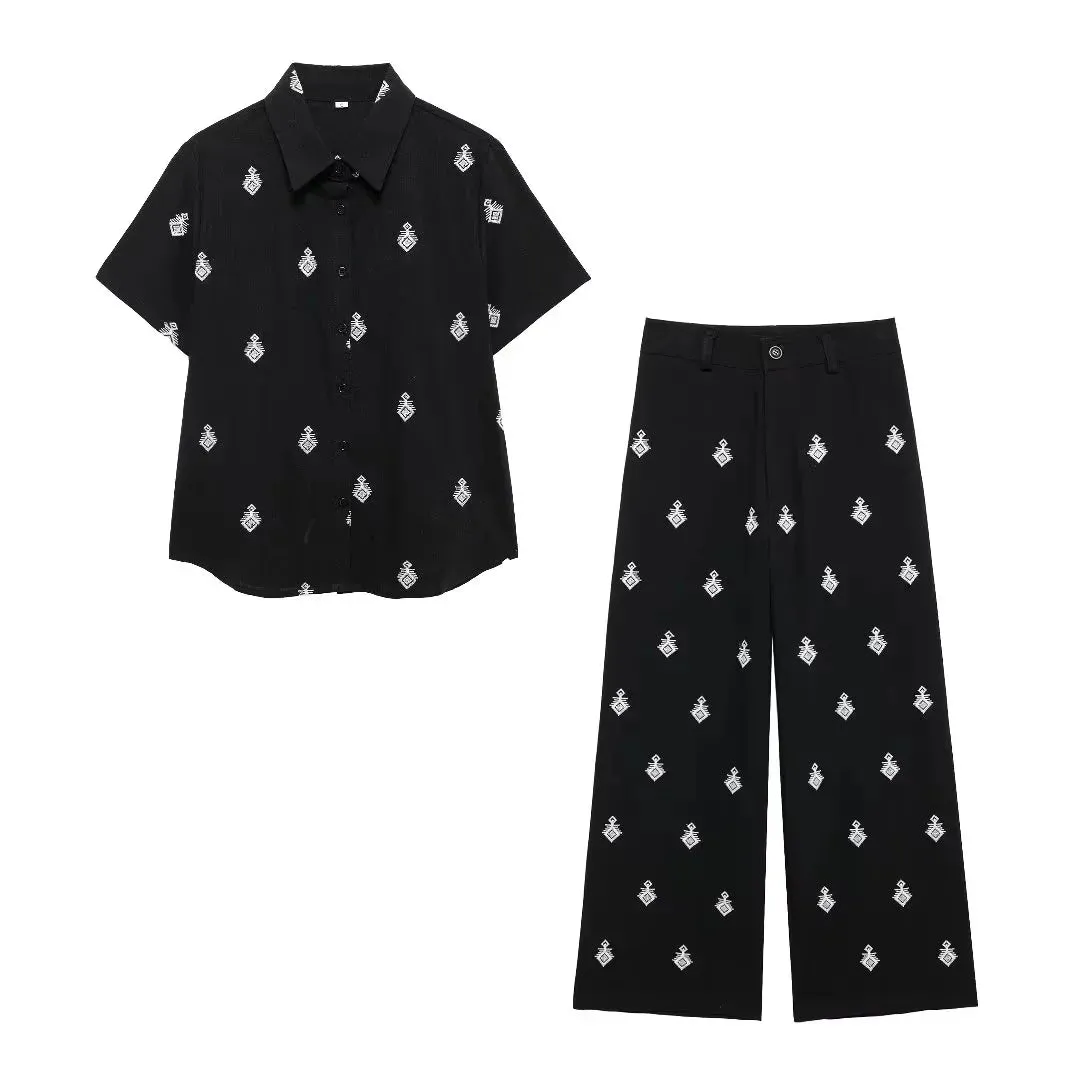 Embroidered Loungewear Artistic Pants and Shirt