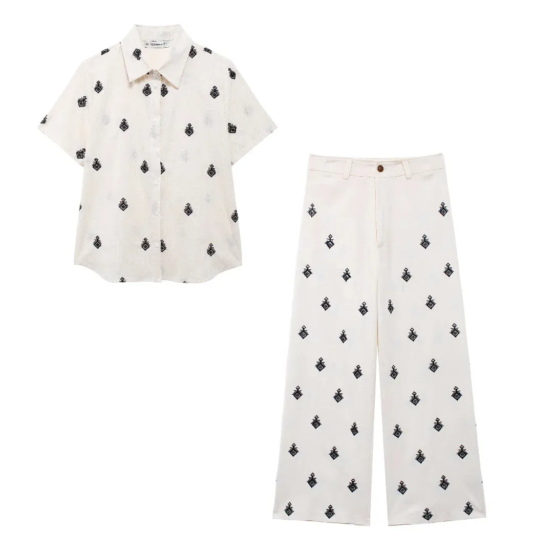 Embroidered Loungewear Artistic Pants and Shirt