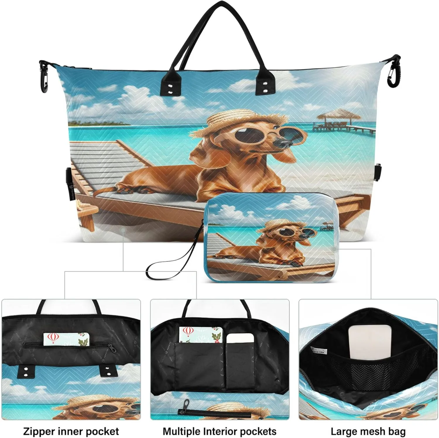 Exnundod Women Weekender Bags Summer Beach Dachshund Dog Travel Duffel Bags Carry On Overnight Bag Large Hospital Tote Luggage