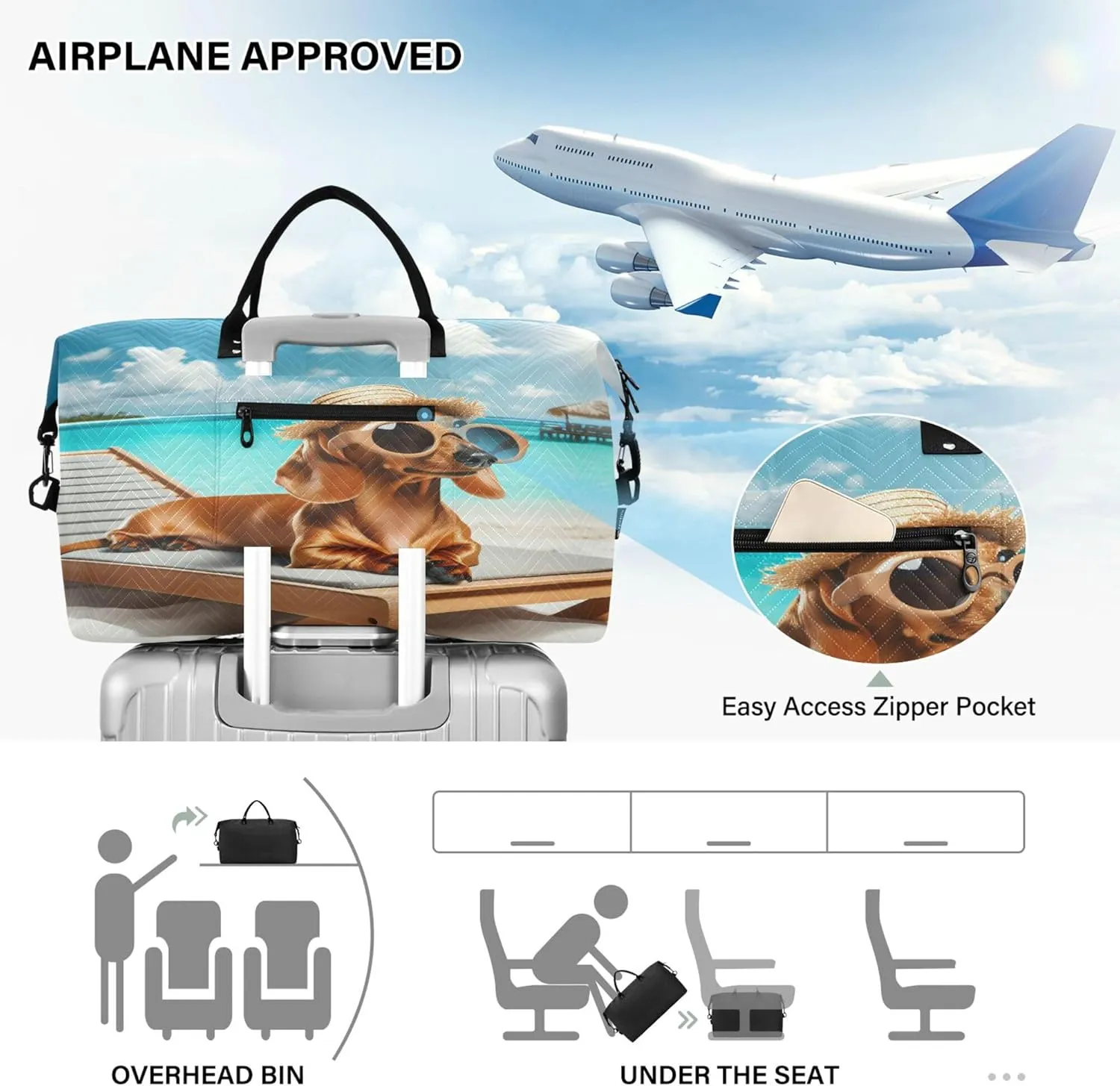 Exnundod Women Weekender Bags Summer Beach Dachshund Dog Travel Duffel Bags Carry On Overnight Bag Large Hospital Tote Luggage