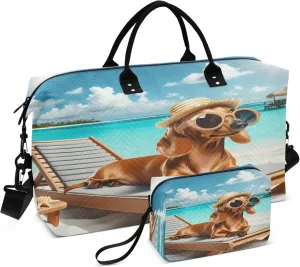 Exnundod Women Weekender Bags Summer Beach Dachshund Dog Travel Duffel Bags Carry On Overnight Bag Large Hospital Tote Luggage
