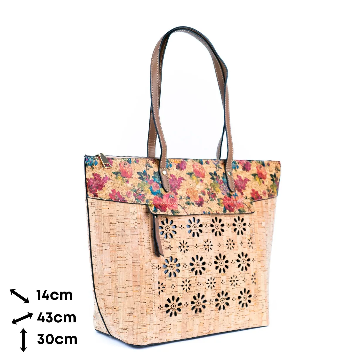 Flash Sale Natural Cork and Cut-Out Printed Cork Tote Bag with PU Handles BAG-2332