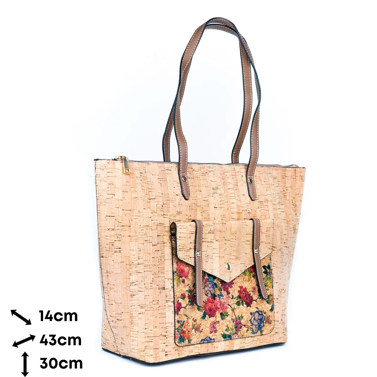 Flash Sale Natural Cork and Cut-Out Printed Cork Tote Bag with PU Handles BAG-2332