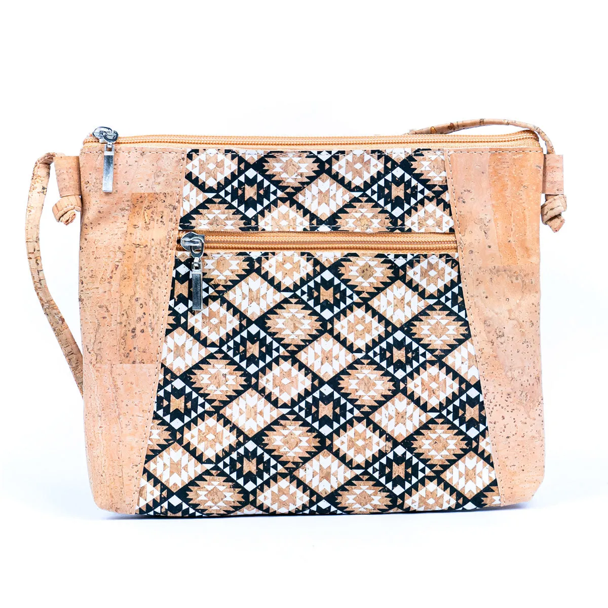 Floral White Print Cork Shoulder Bag with Zippered Pockets BAGP-258