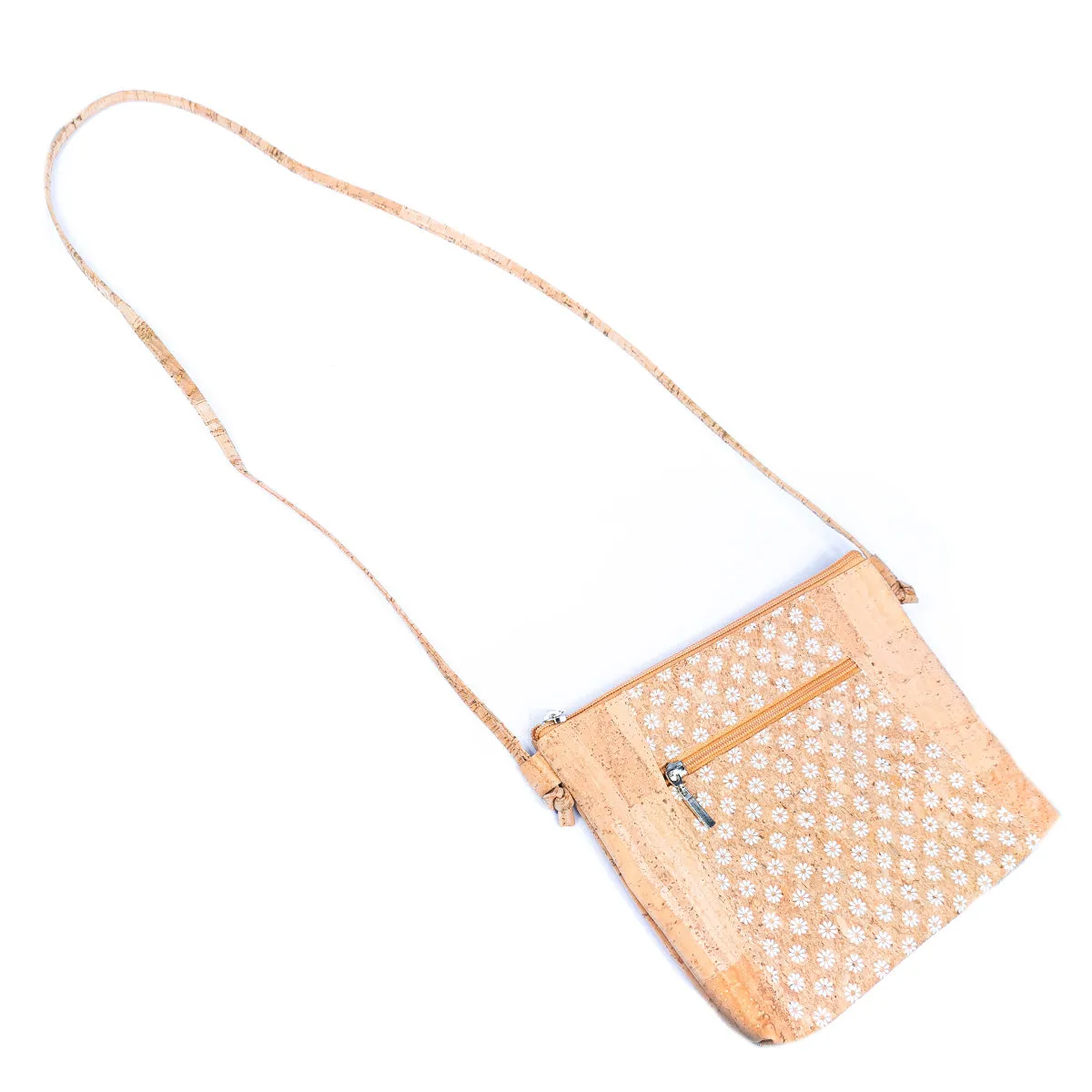 Floral White Print Cork Shoulder Bag with Zippered Pockets BAGP-258