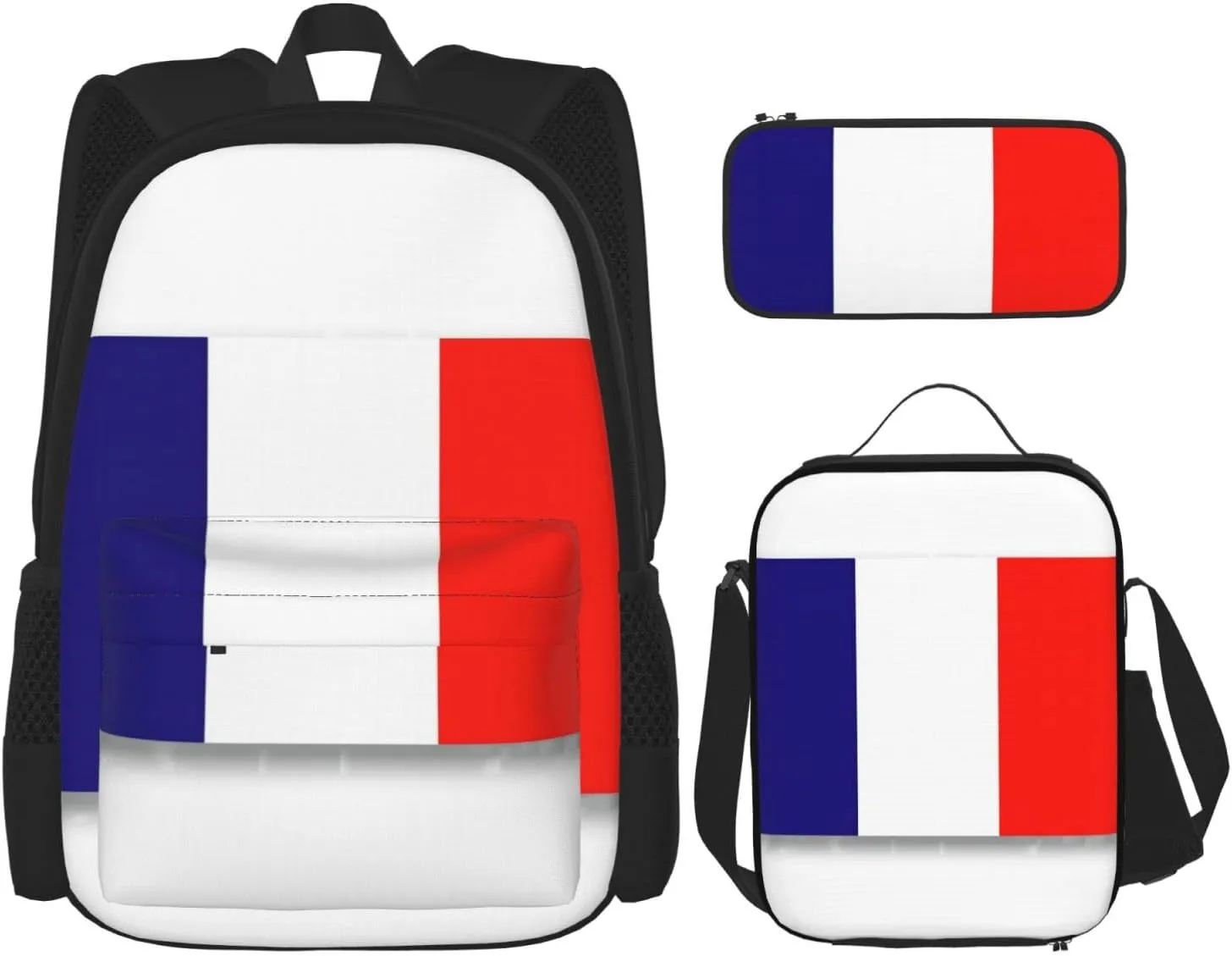 French flag Backpack 3-Piece Casual Backpack Set (Backpack   Waist Bag   Small Pouch), Unisex Daypack