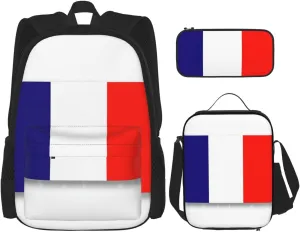 French flag Backpack 3-Piece Casual Backpack Set (Backpack   Waist Bag   Small Pouch), Unisex Daypack