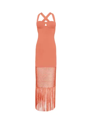 Fringe Diana Dress (Coral)