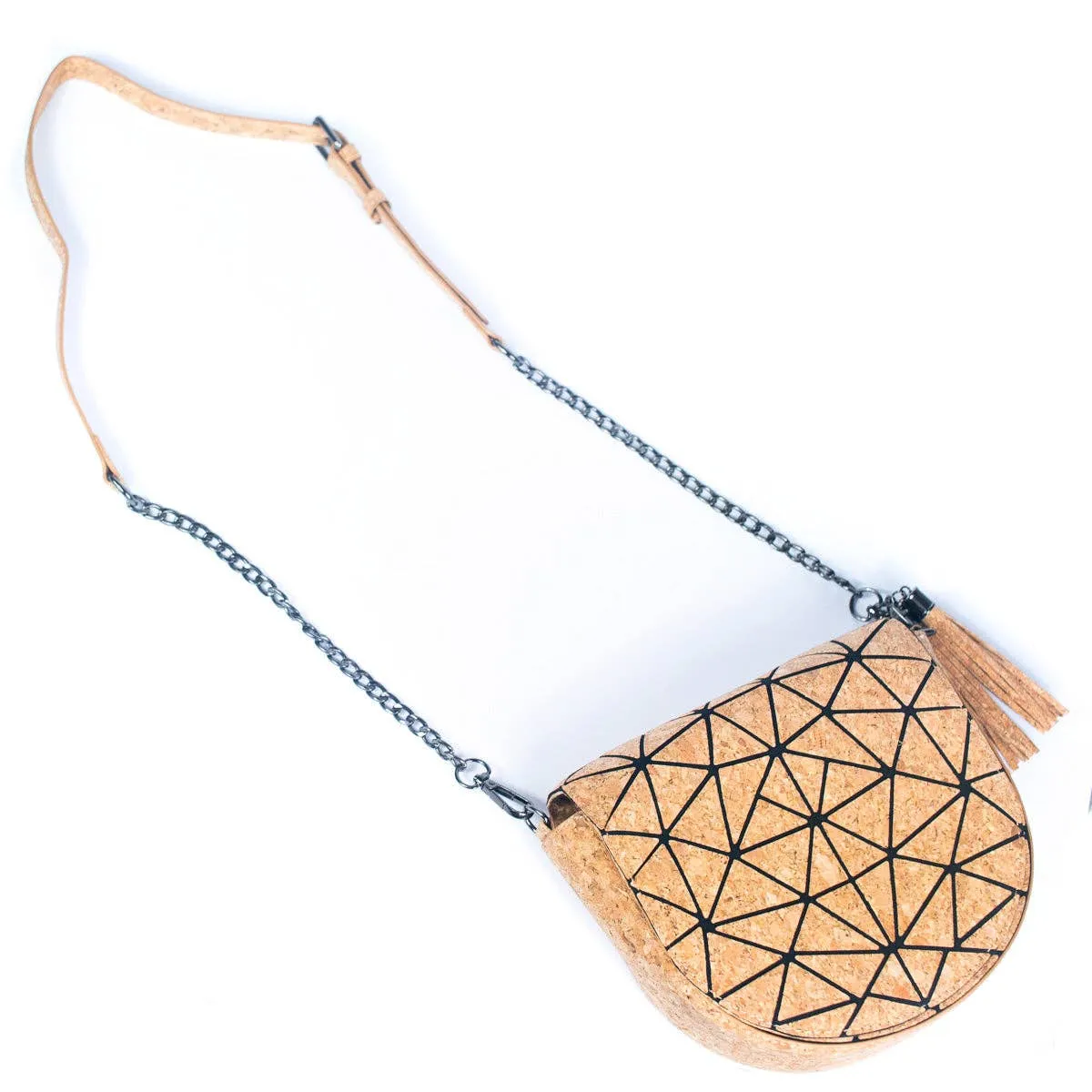 Geometric Patterned Cork Crossbody Bag with Irregular Half-Moon BAG-2264