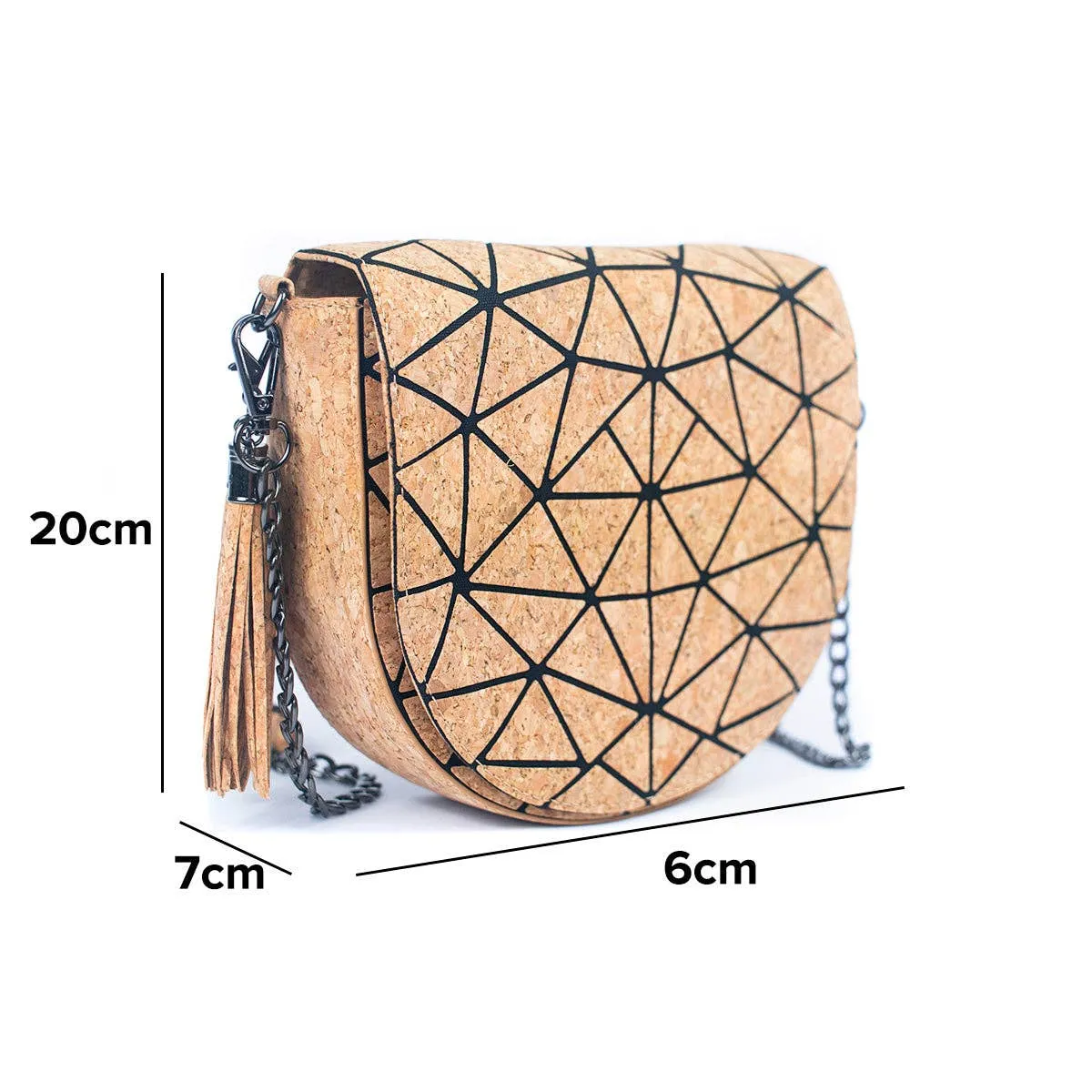 Geometric Patterned Cork Crossbody Bag with Irregular Half-Moon BAG-2264