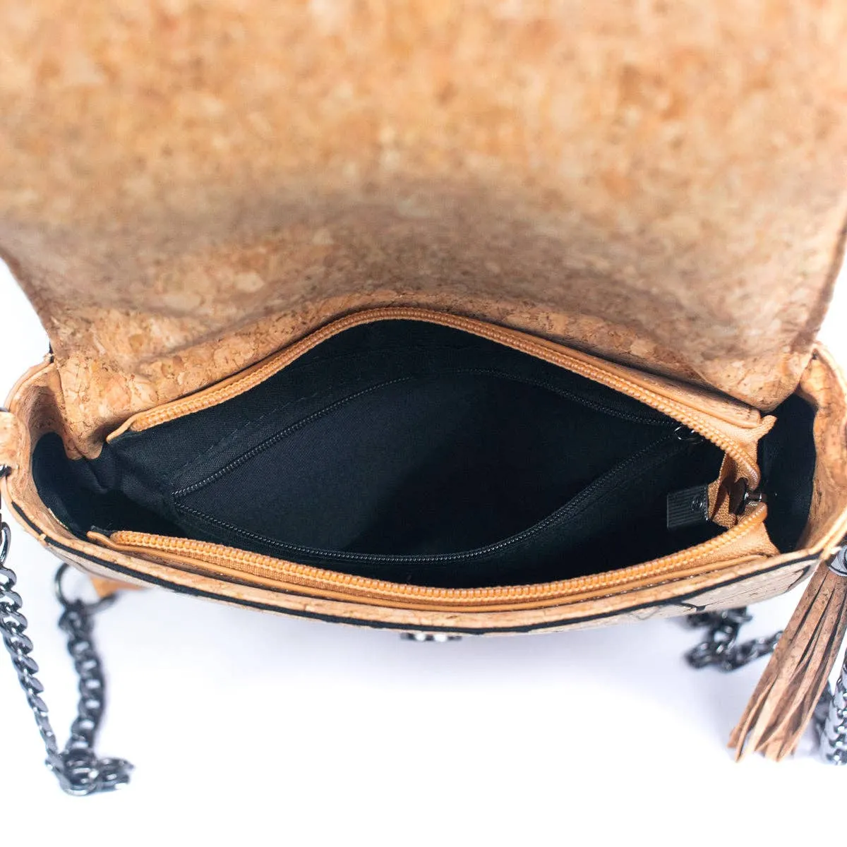 Geometric Patterned Cork Crossbody Bag with Irregular Half-Moon BAG-2264