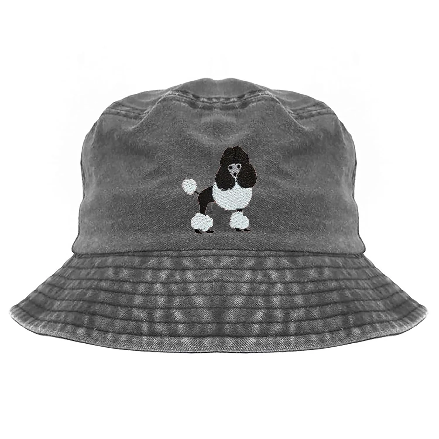 Gift for dog lover, Parti poodle dog embroidered cotton bucket hat, washed bucket hat, pigment dyed bucket hat (black), camping hat, Parti poodle dog embroidered bucket hat