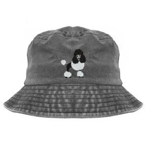 Gift for dog lover, Parti poodle dog embroidered cotton bucket hat, washed bucket hat, pigment dyed bucket hat (black), camping hat, Parti poodle dog embroidered bucket hat