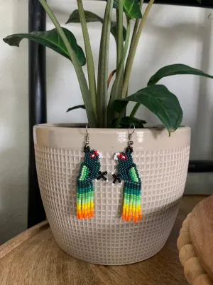 Green Beaded Parrot Earrings