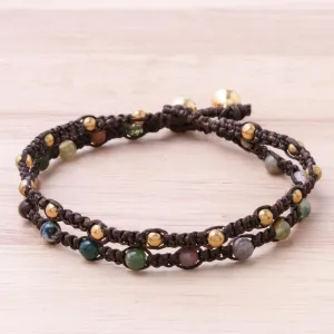 Green Boho Chic Agate Brass Bracelet