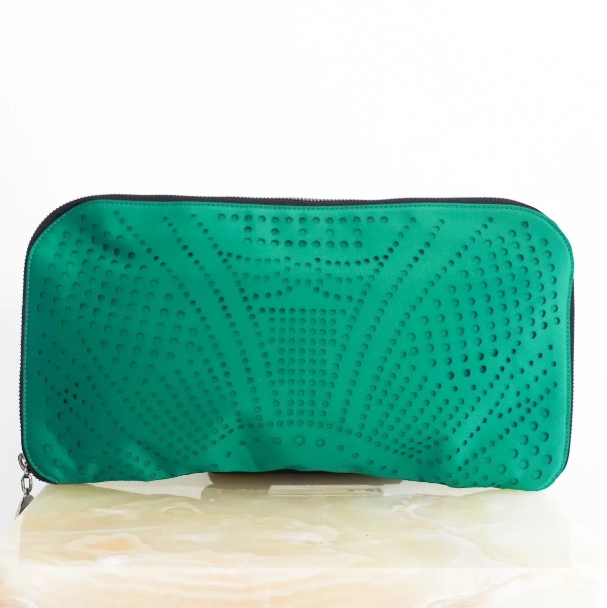 Green oversized zip around clutch RRP £525