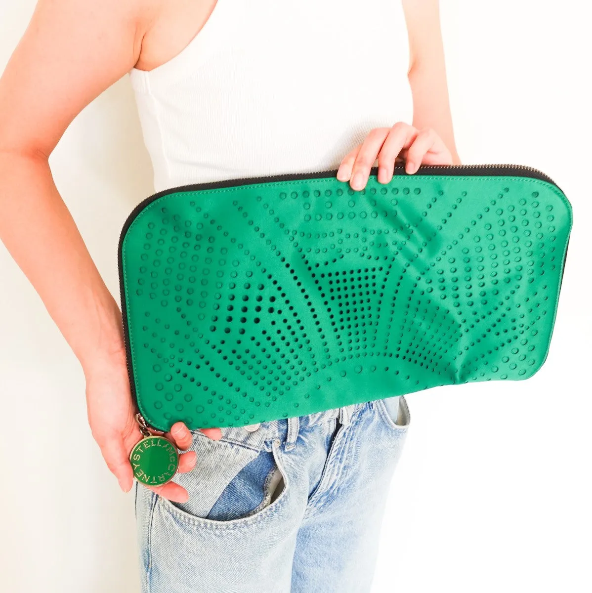 Green oversized zip around clutch RRP £525