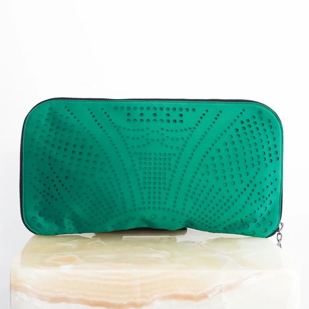 Green oversized zip around clutch RRP £525