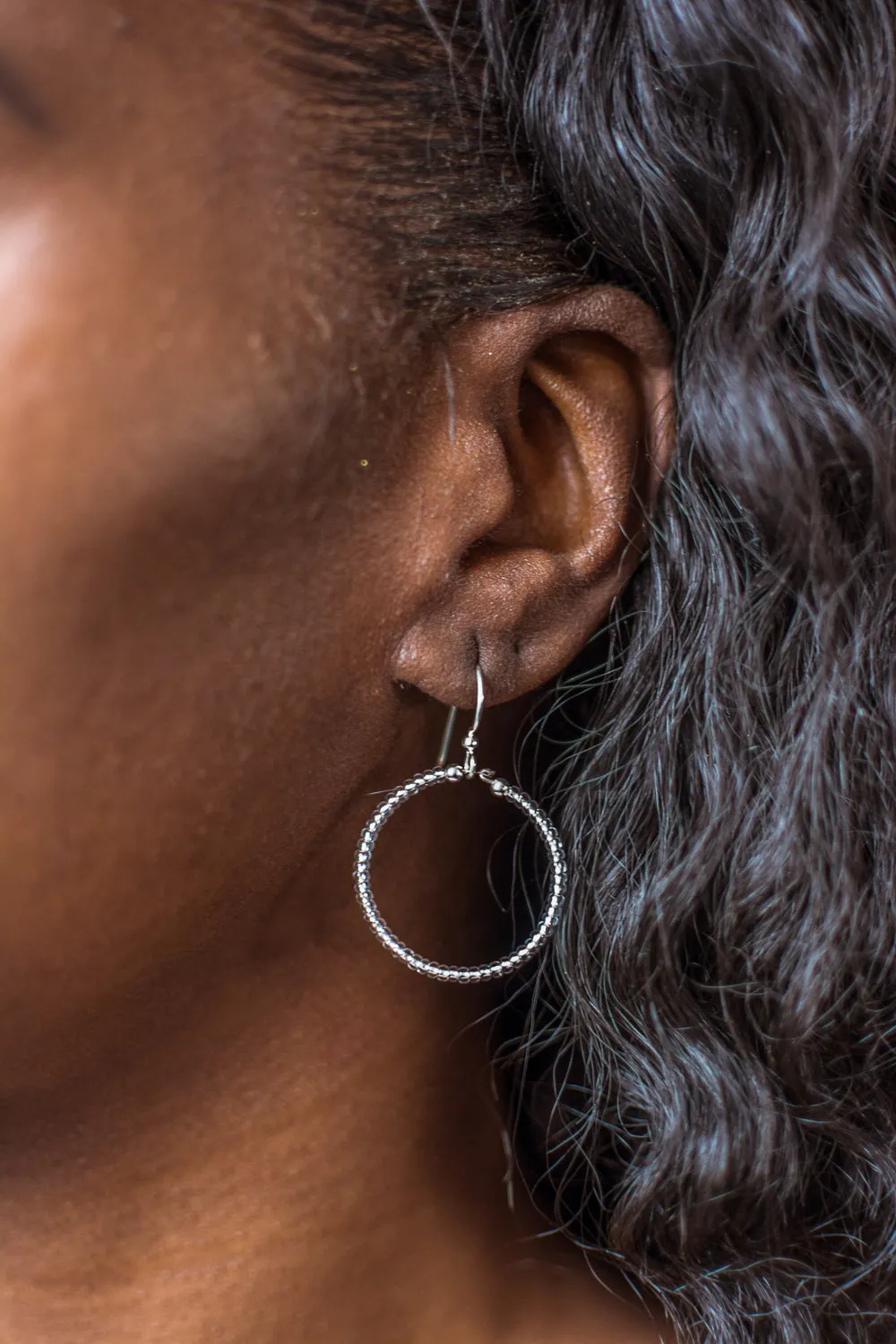 Handmade Dangling Beaded Hoop Earrings, 25mm