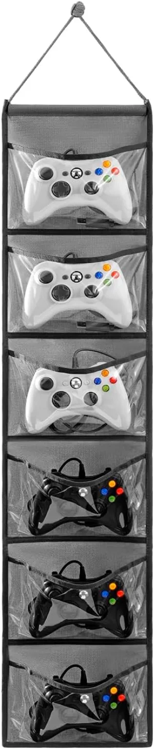 Hanging Controller Holder Classroom Headset Headphone Storage Bag Switch Game Organizer for Gaming Accessories Electronic Supplies X-box PS5 PS4 (6 Pockets)