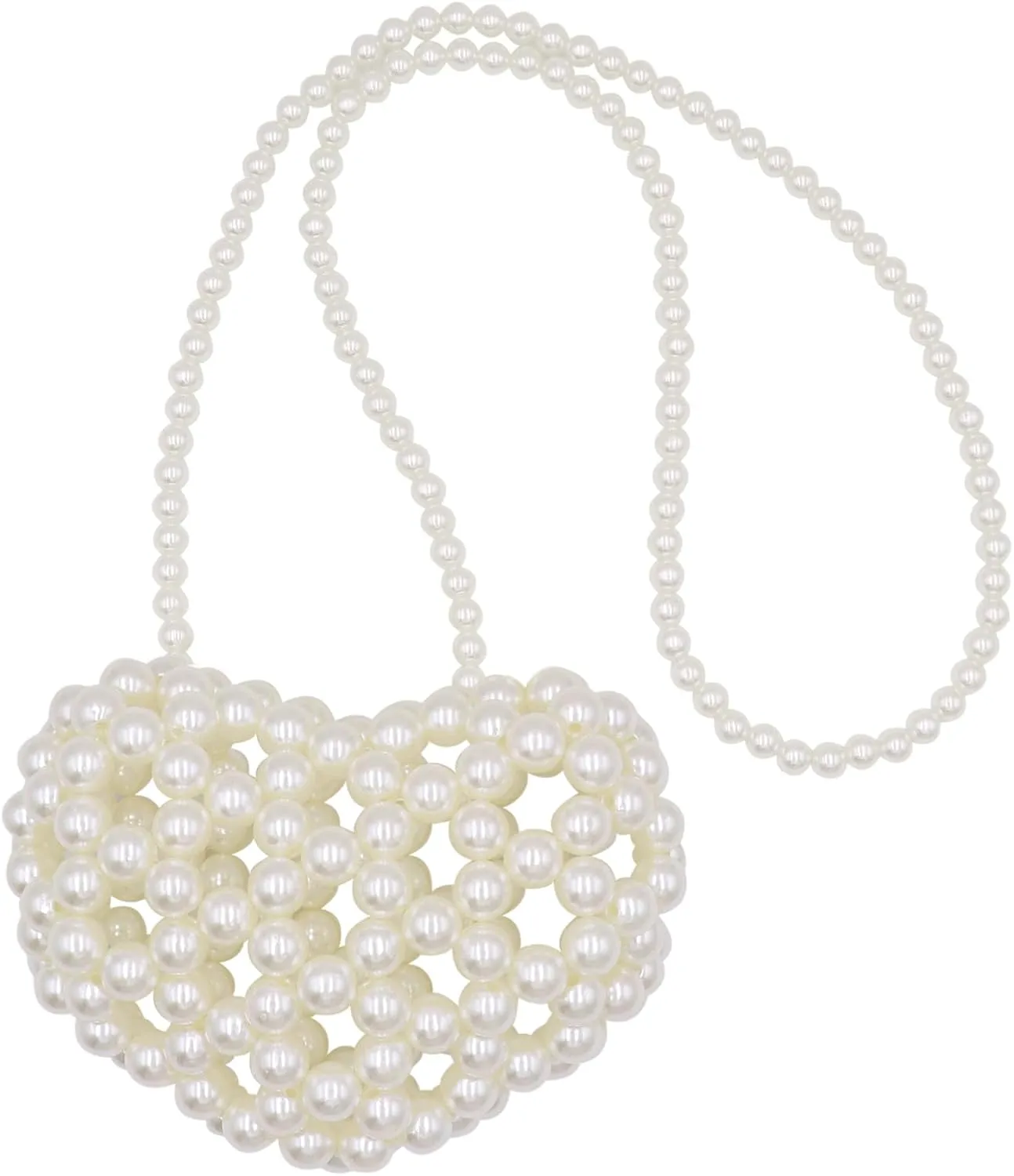 Heart White Beaded Pearl Crossbody Bag Acrylic Beaded Purse Mini Wrislet Clutch Elegant Evening Bag for Party Wedding