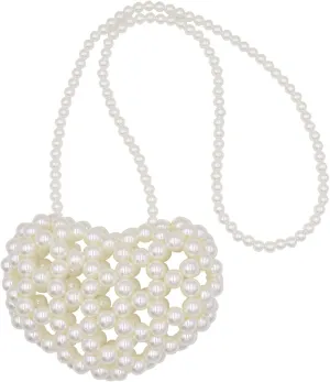 Heart White Beaded Pearl Crossbody Bag Acrylic Beaded Purse Mini Wrislet Clutch Elegant Evening Bag for Party Wedding