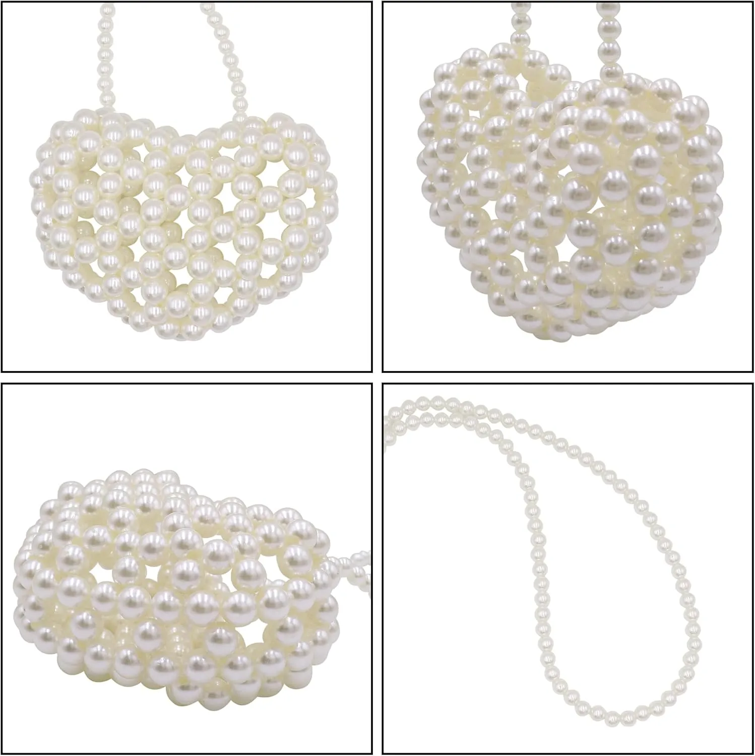 Heart White Beaded Pearl Crossbody Bag Acrylic Beaded Purse Mini Wrislet Clutch Elegant Evening Bag for Party Wedding