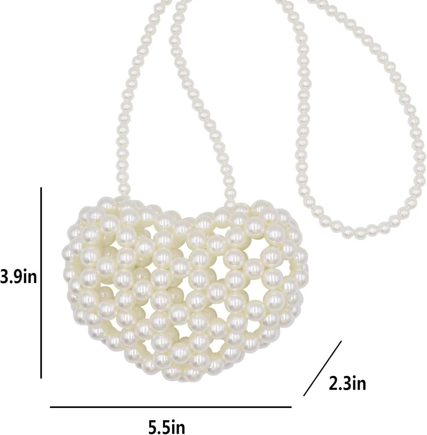 Heart White Beaded Pearl Crossbody Bag Acrylic Beaded Purse Mini Wrislet Clutch Elegant Evening Bag for Party Wedding