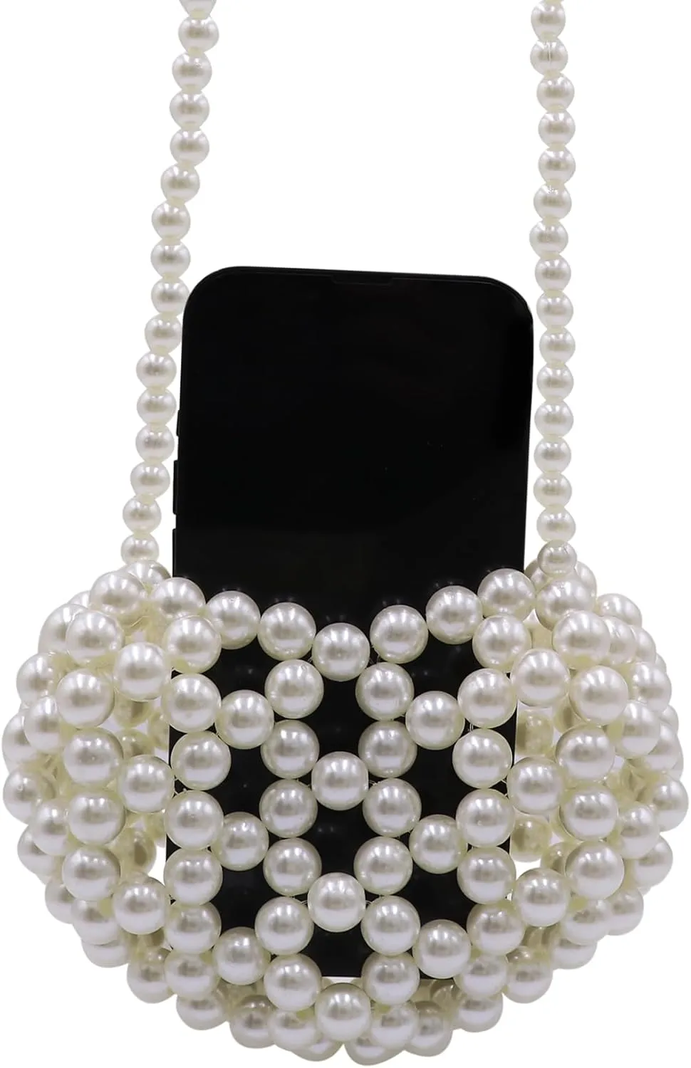 Heart White Beaded Pearl Crossbody Bag Acrylic Beaded Purse Mini Wrislet Clutch Elegant Evening Bag for Party Wedding