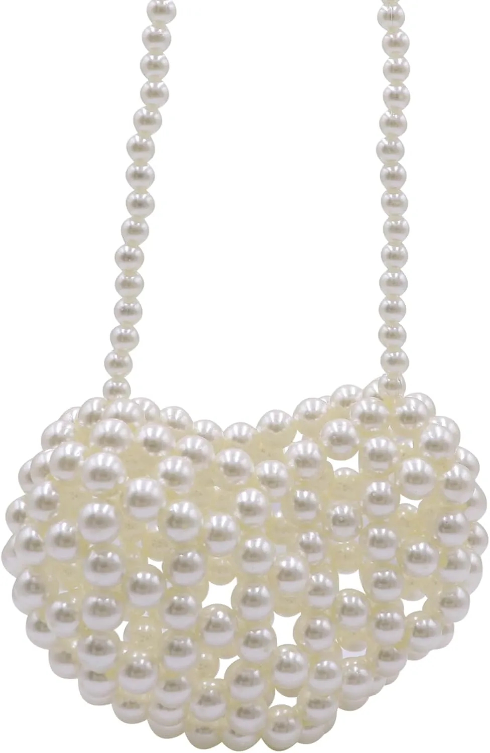 Heart White Beaded Pearl Crossbody Bag Acrylic Beaded Purse Mini Wrislet Clutch Elegant Evening Bag for Party Wedding